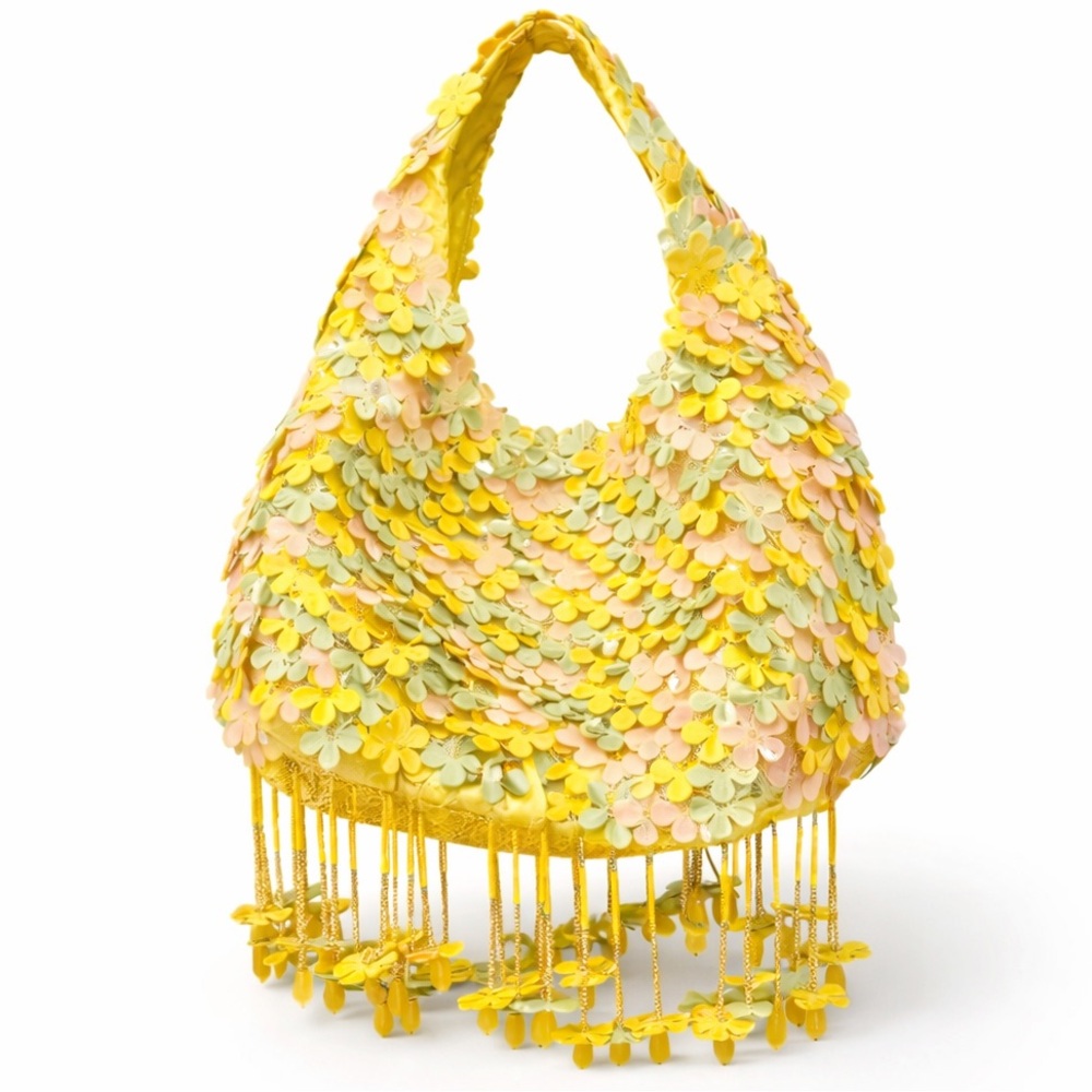 Pastel Floral Beaded Fringe Mini Hobo Bag NWT